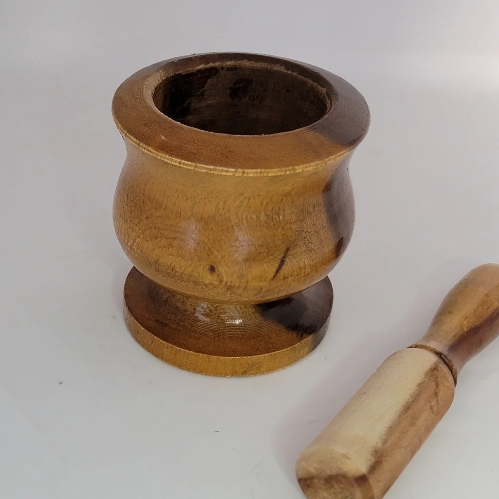Unique Wood Mortar Pestle Set Herb Spice Grind Crush Pill Apothecary